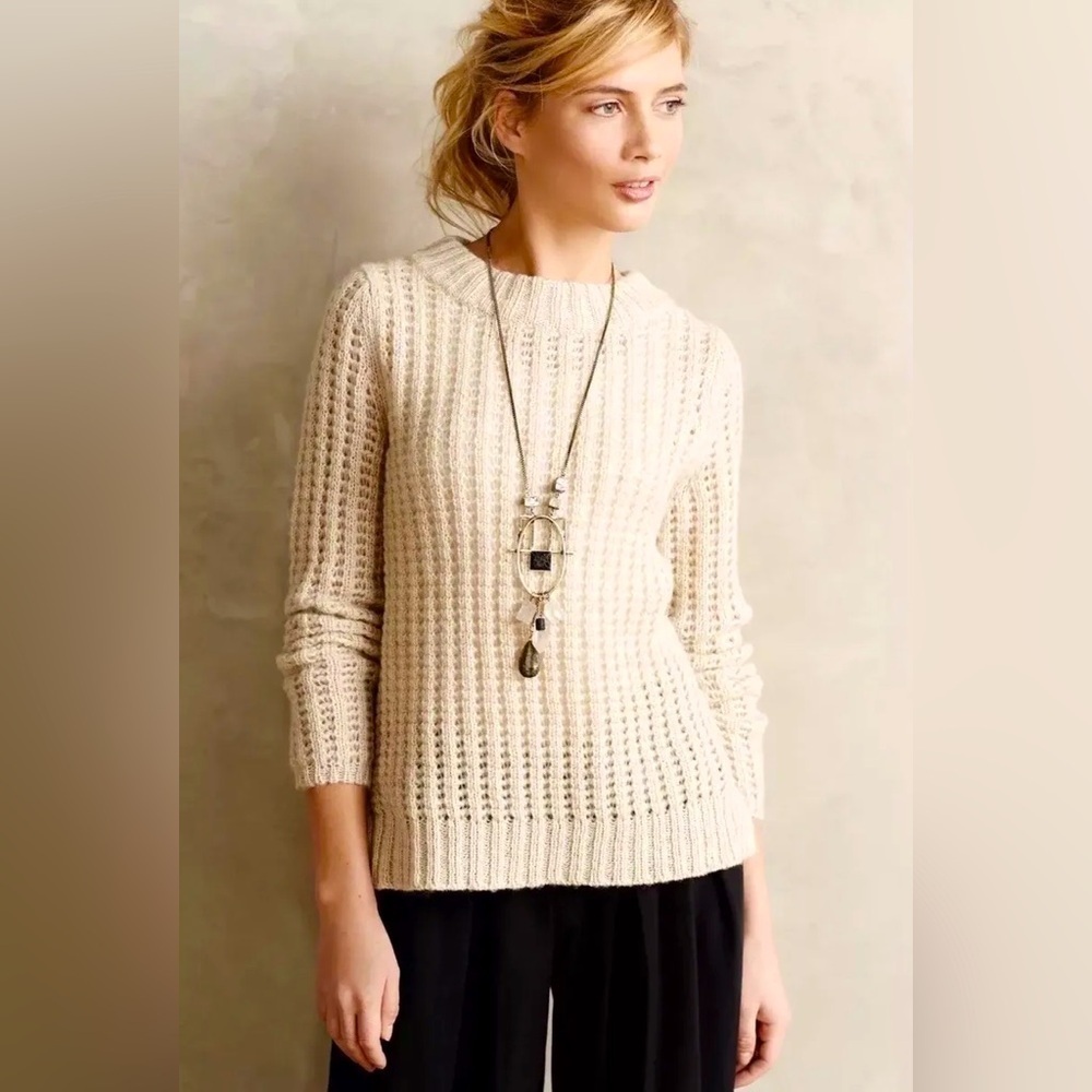 ANTHRO FIELD & FLOWER Open Knit Sweater Beige L